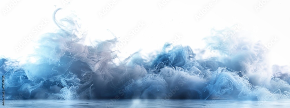 Naklejka premium White stage with blue smoke below, like fog on the floor. In a bright room. 