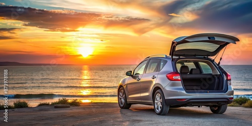 Hatchback trunk open at sunset by the sea, hatchback, trunk, open, sunset, sea, car, vehicle, transportation, travel, nature, landscape photo