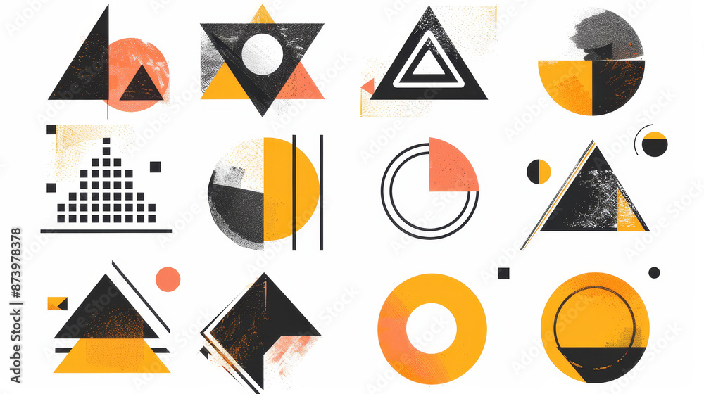 Modern brutalist geometric shapes with simple symbols and abstract design Modern brutalist geometric shapes with simple symbols and abstract design