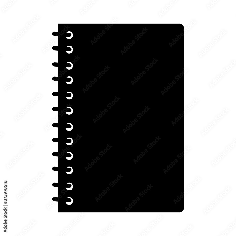 The notebook icon. The black silhouette of the notebook. A subject for writing and drawing. Vector illustration isolated on a white background for design and web. The notebook icon. The black silhouette of the notebook. A subject for writing and drawing. Vector illustration isolated on a white background for design and web.