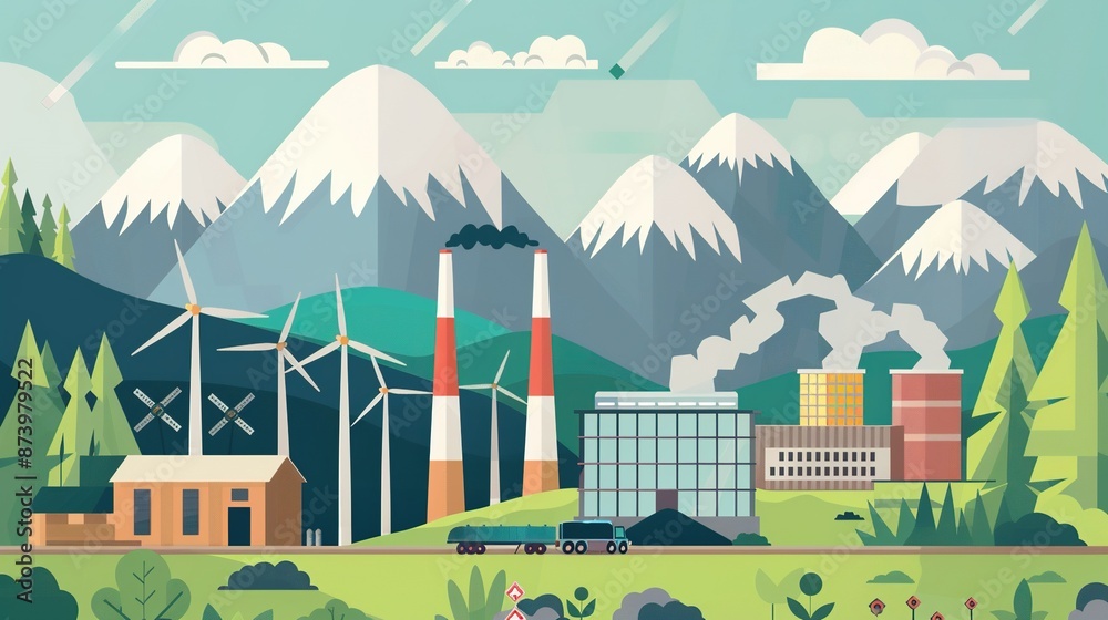 Renewable Energy: Vector showing how renewable energy reduces CO emissions. Renewable Energy: Vector showing how renewable energy reduces CO emissions.