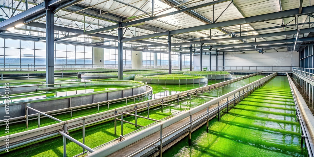 Obraz premium Algae farm producing bio fuel as a sustainable energy source, Algae, farm, biofuel, sustainable, energy, source
