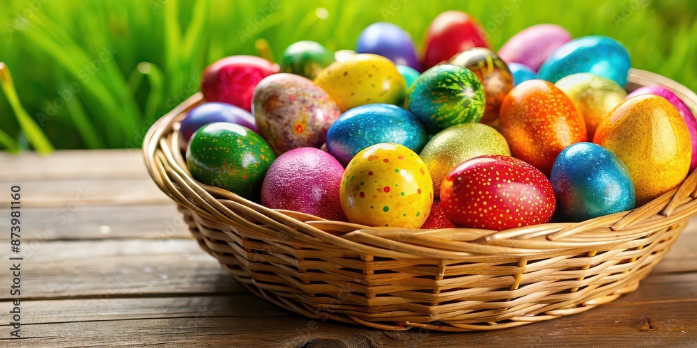 Colorful Easter eggs in a festive basket , Easter, eggs, basket, holiday, decorations, pastel, spring, cute, tradition Colorful Easter eggs in a festive basket , Easter, eggs, basket, holiday, decorations, pastel, spring, cute, tradition