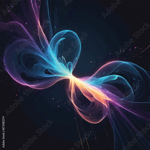 Ethereal abstract background design using glowing particle trails with fluid motion, vector elements