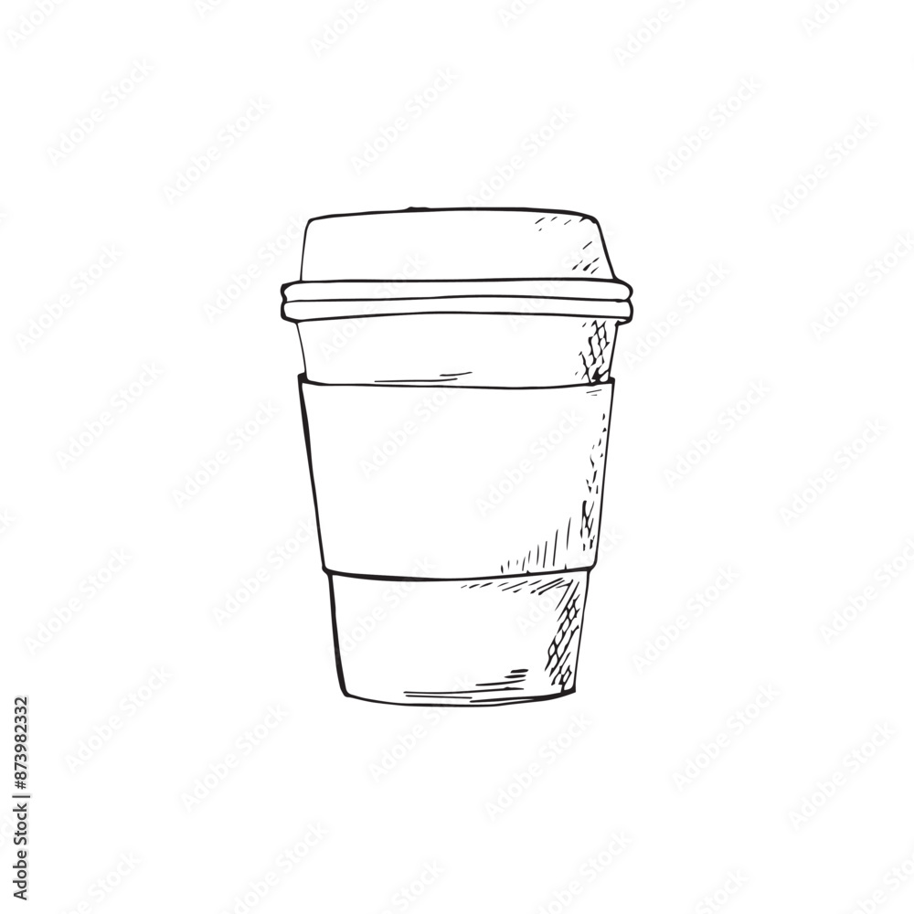 Closed coffee cup. Hand-drawn paper cup with a lid. Isolated illustration on white background. Closed coffee cup. Hand-drawn paper cup with a lid. Isolated illustration on white background.