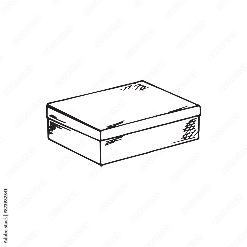 Hand-drawn closed box. Craft box in sketch style. Isolated on white. Hand-drawn closed box. Craft box in sketch style. Isolated on white.