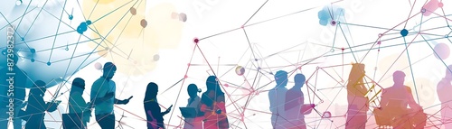 abstract communication background with people connecting through smartphones and laptops