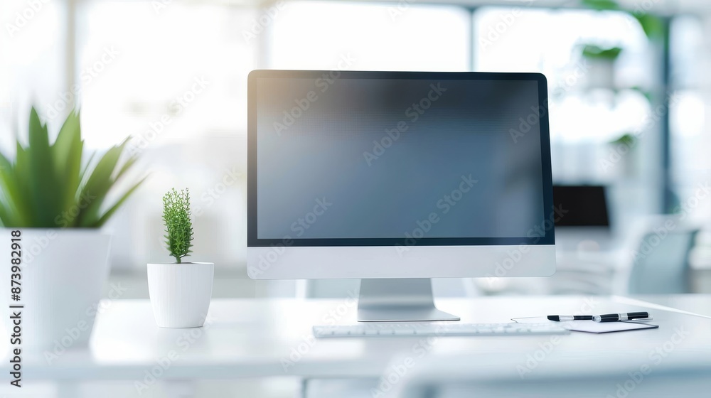 Modern office workspace featuring an organized desk with essential supplies, a computer, and an ergonomic chair, emphasizing productivity and efficiency Modern office workspace featuring an organized desk with essential supplies, a computer, and an ergonomic chair, emphasizing productivity and efficiency
