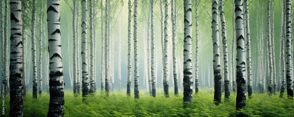 nature banner of birch tree forest