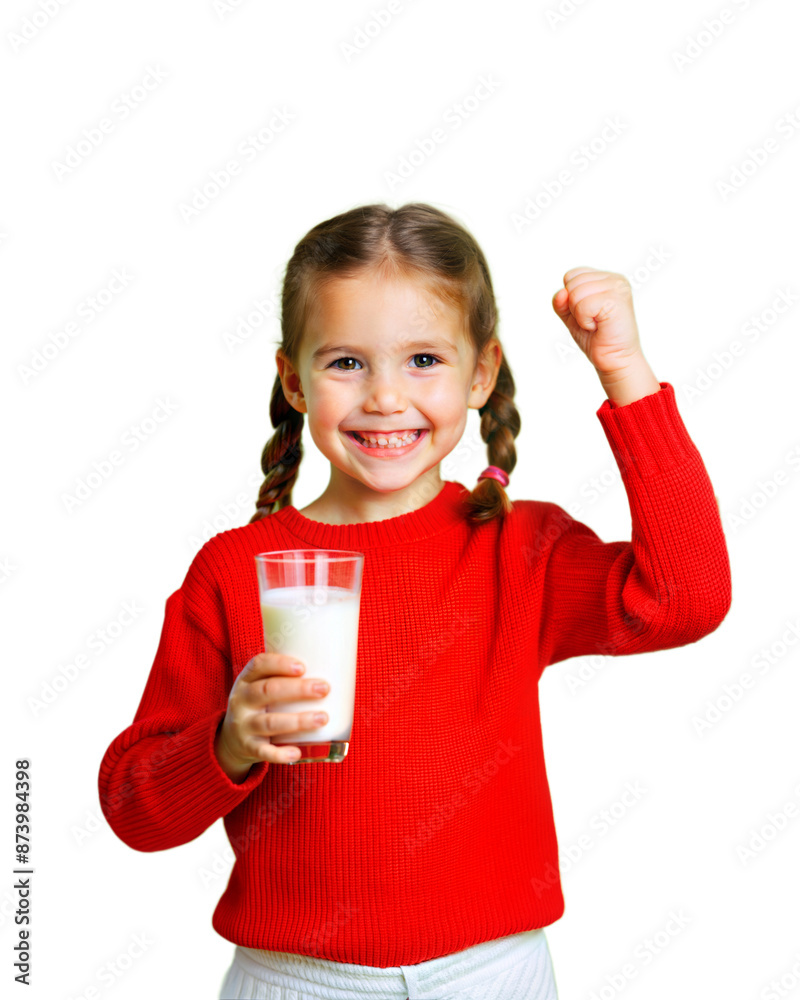 Portrait of standing lovely asian girl happy and drinking milk and fist up isolated on transparent background, PNG file format. Portrait of standing lovely asian girl happy and drinking milk and fist up isolated on transparent background, PNG file format.