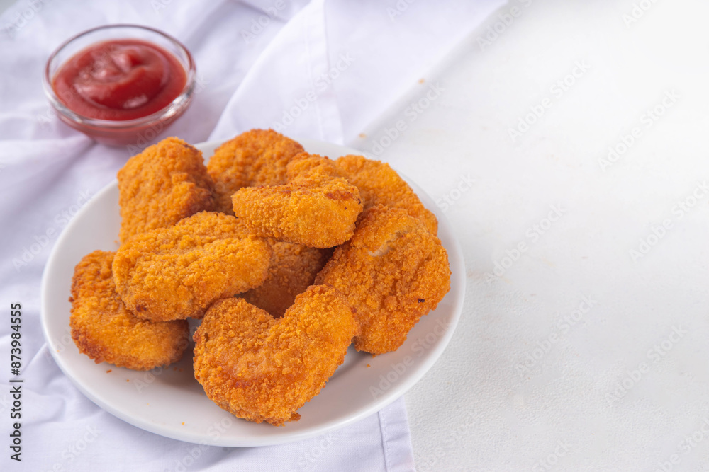 Golden chicken nuggets with ketchup sauce Golden chicken nuggets with ketchup sauce