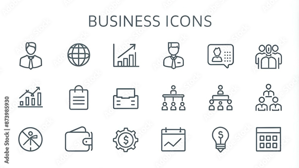 Black business thin line icons set on white background Black business thin line icons set on white background