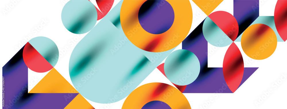 Metal color circles with shadows and other geometric elements composition for wallpaper, banner, background or landing