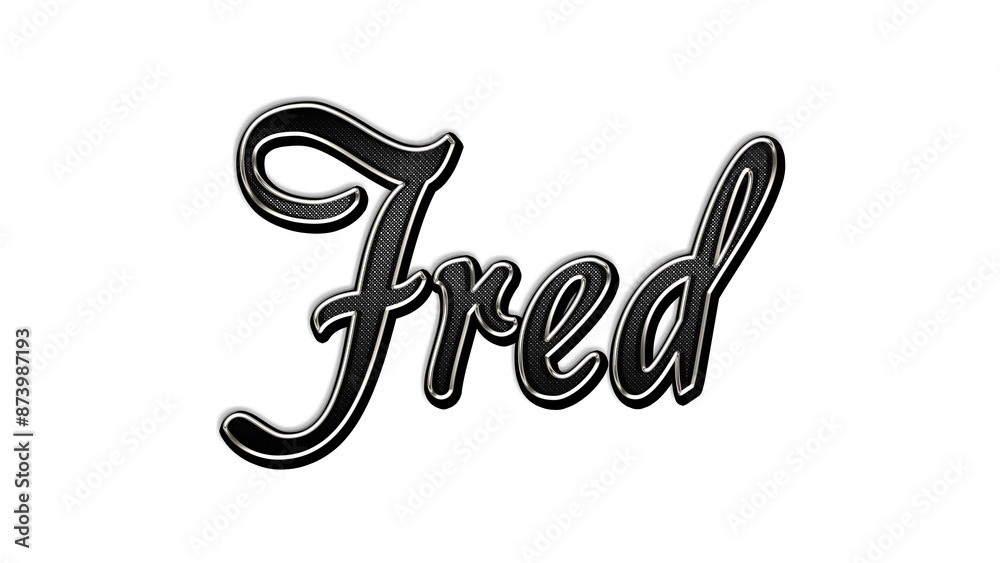 black metal 3d design of name Fred on white background. black metal 3d design of name Fred on white background.