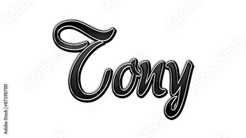 black metal 3d design of name Tony on white background. photo