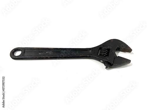 Black painted wrench with adjustable spanner or crescent isolated on white background