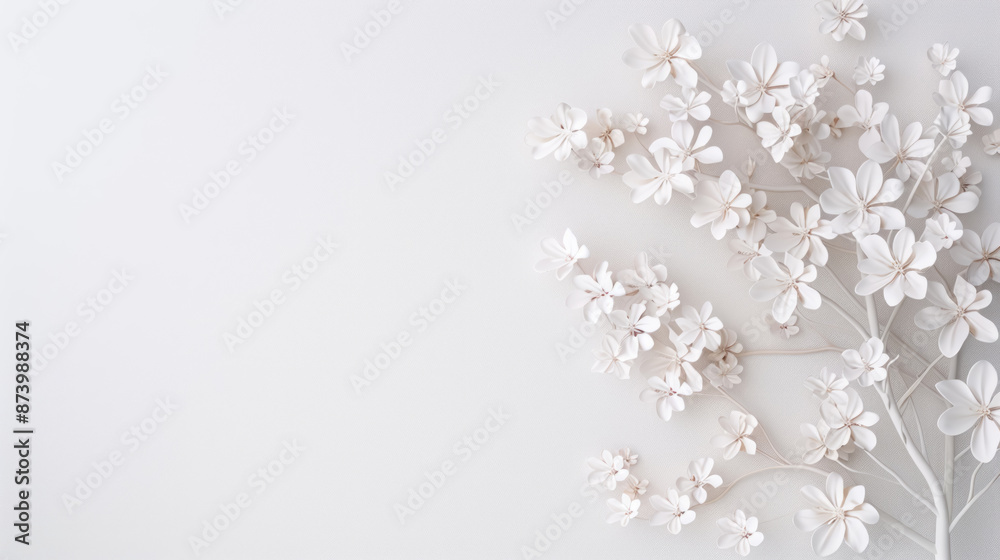 Naklejka premium White Relief 3D Tree Wallpaper, Closeup Realistic Photo
