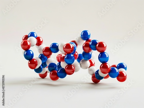 Dna molecule with red, white and blue beads. photo