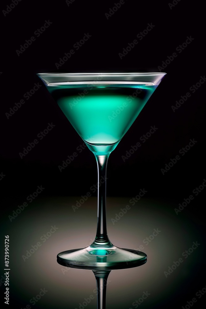 A green martini is shown in front of a black background. A green martini is shown in front of a black background.