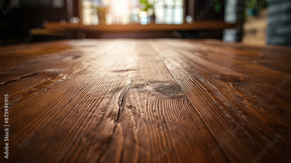 Rustic Wooden Tabletop with Blurred Background Rustic Wooden Tabletop with Blurred Background