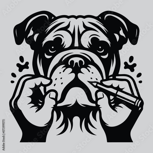 Attractive Bulldog Silhouette Vector art Silhouette with White Background