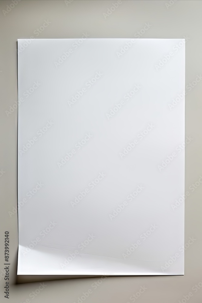 Blank white page with a slight curl on a solid neutral background Blank white page with a slight curl on a solid neutral background