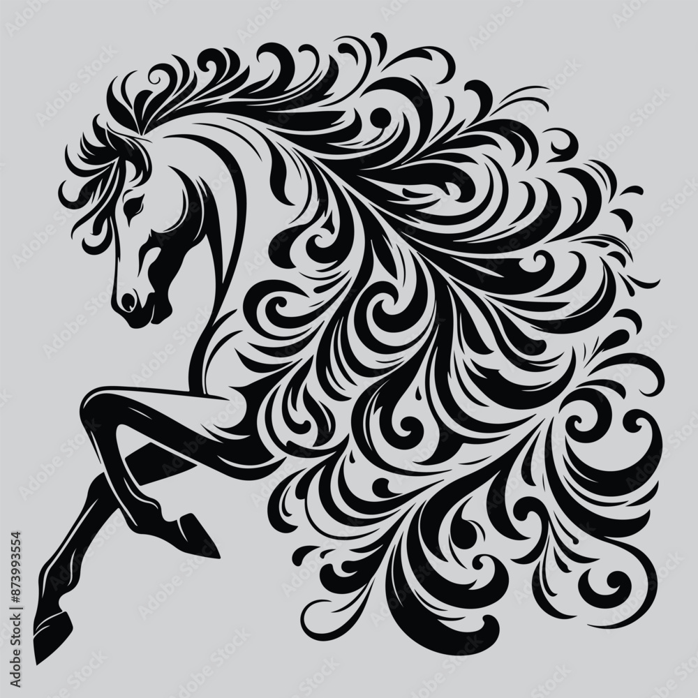 Fototapeta premium Beautiful Attractive Horse Vector art Silhouette with White Background
