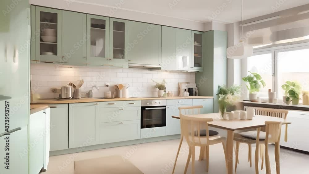 Kitchen interior in mint green Kitchen interior in mint green