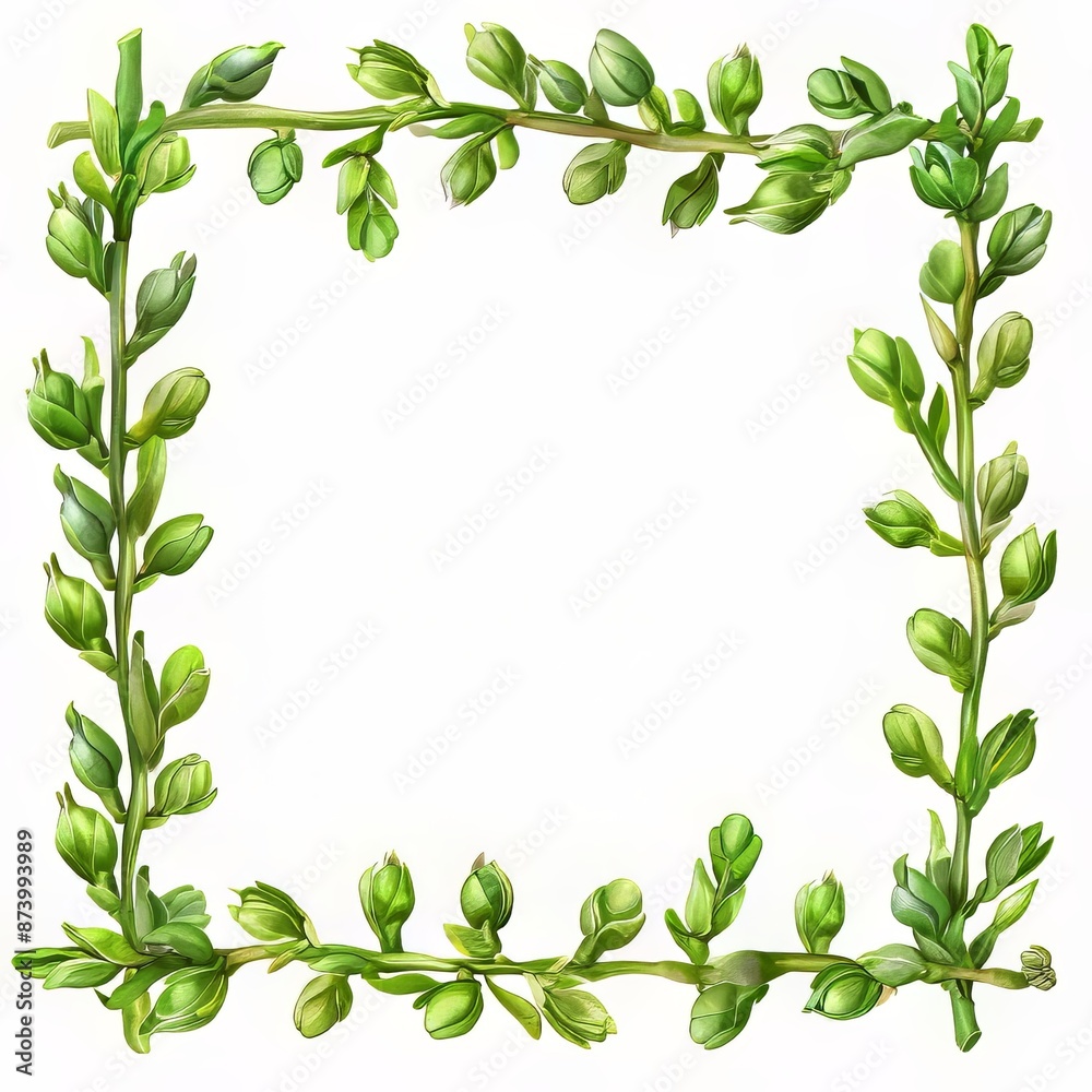 Naklejka premium Delicate Green Foliage Frame with Blossoms