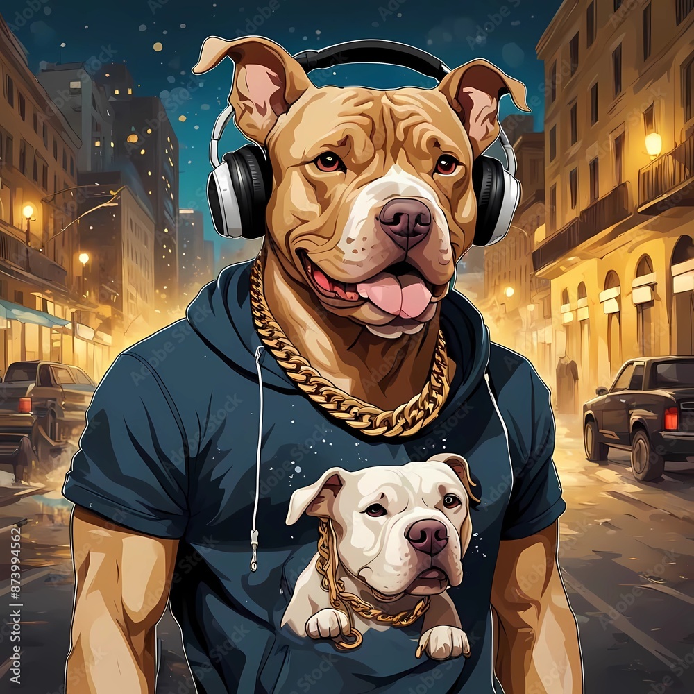 Splash art t-shirt design of gold chain pit bull dog hiphop rapper ...