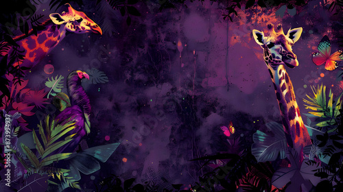 Purple Jungle Giraffe Illustration