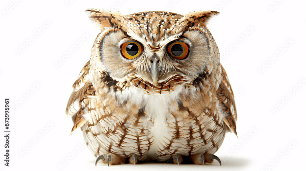 Obraz premium Owl isolated on white background. Close up. Studio shot.