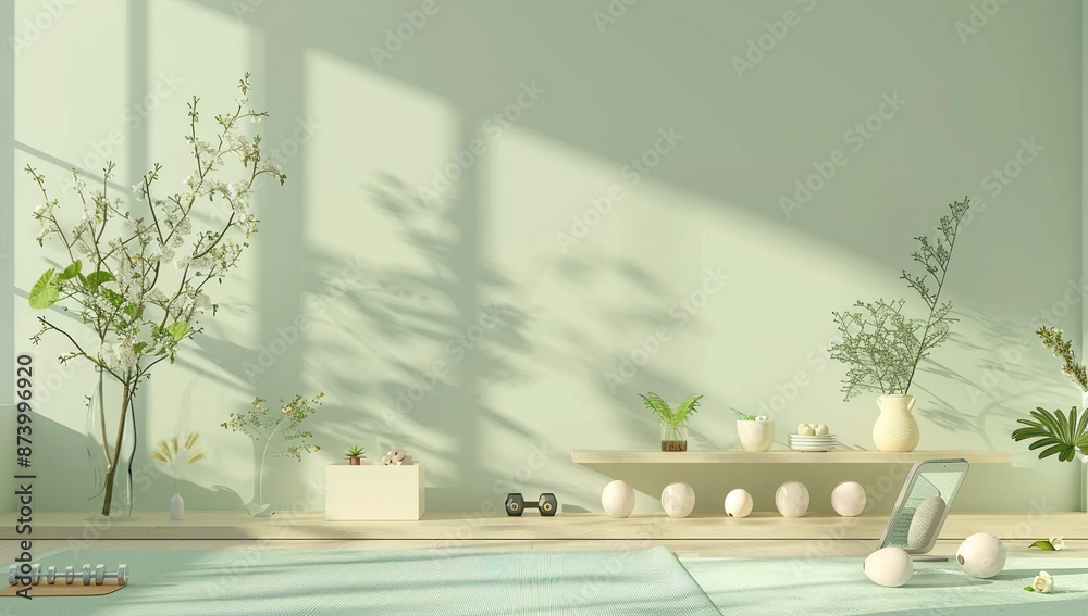 Minimalist Green Room with Plants and Accessories
