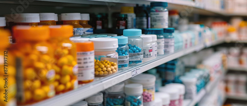 Wallpaper Mural A close-up shot of shelves in a pharmacy with various pills and bottles, showcasing an array of different medical products Torontodigital.ca