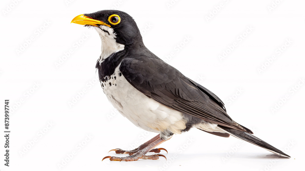 Obraz premium Black thrush isolated on a white background. (Turdus merula)