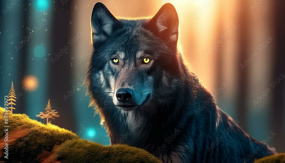 A black wolf at night A black wolf at night