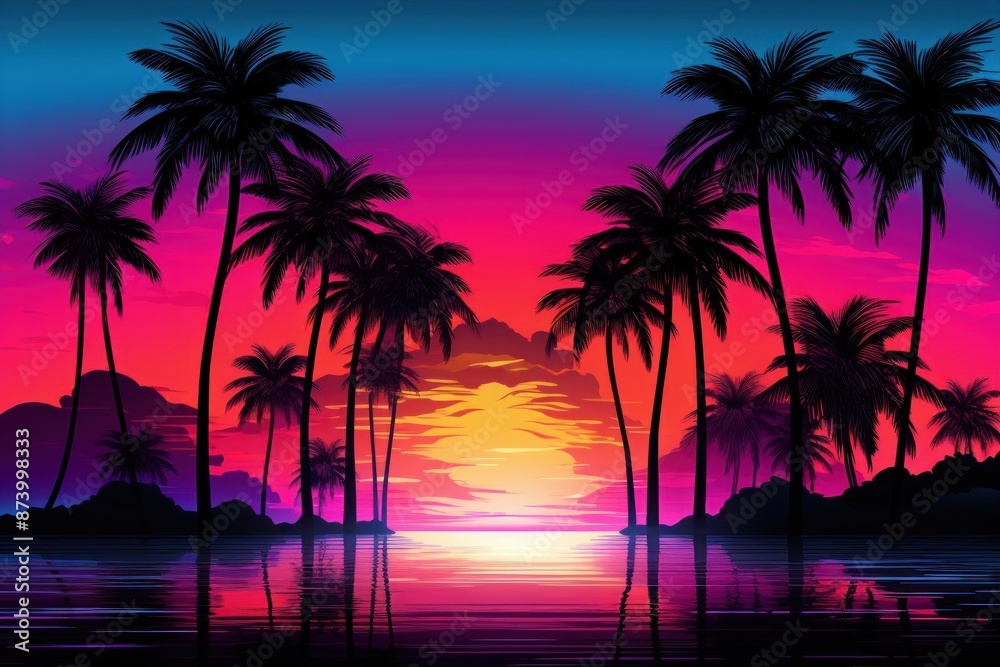 Obraz premium Palm trees sky silhouette landscape.