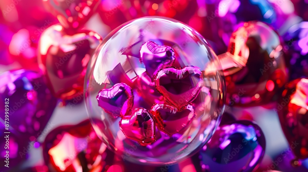 A glass bubble filled with hearts. A glass bubble filled with hearts.