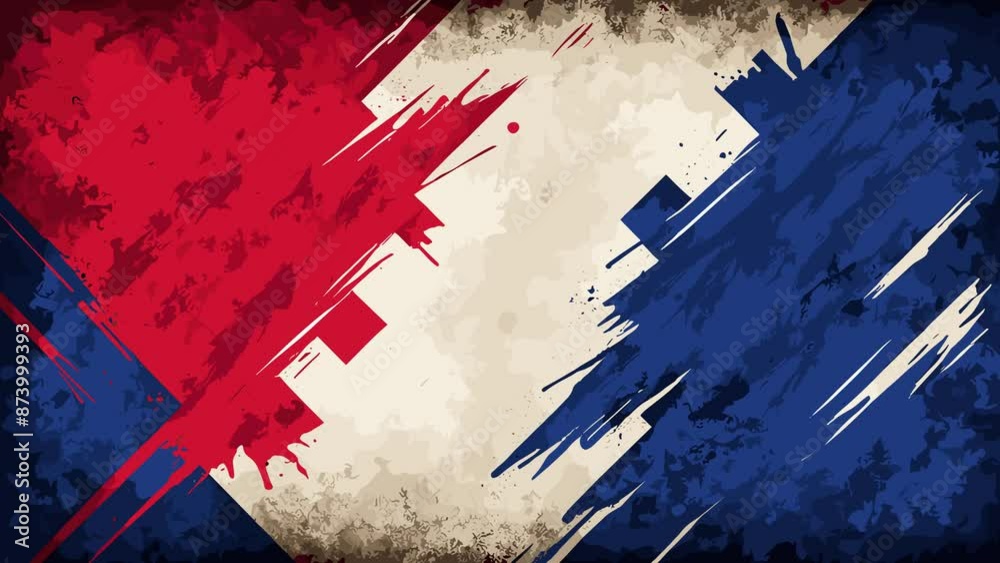 Abstract grunge animated France flag brutal comics style composition background