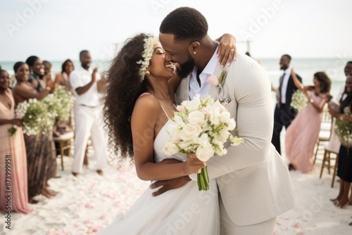 African American couple Wedding wedding cheerful ceremony. photo