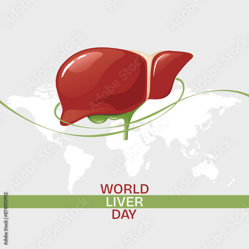 World Liver Day template with human internal organ and ribbon