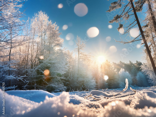 frozen landscape with sunlight