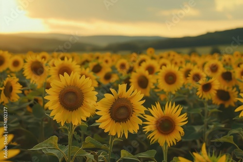 Sunflower field asteraceae landscape outdoors. photo