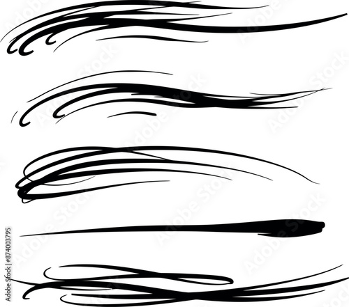 Set of black brush stroke lines, suitable for creative, design, or decorative uses.





