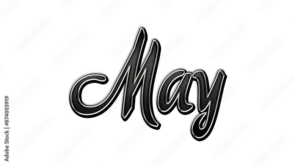 black metal 3d design of name May on white background. black metal 3d design of name May on white background.