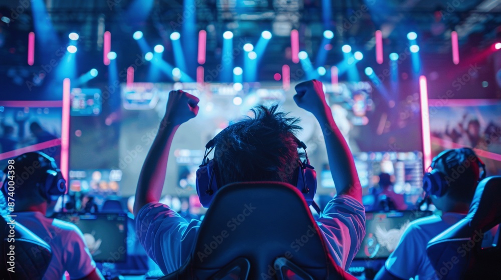 Fototapeta premium Champion's Focus: A Man in E-Sports Competition