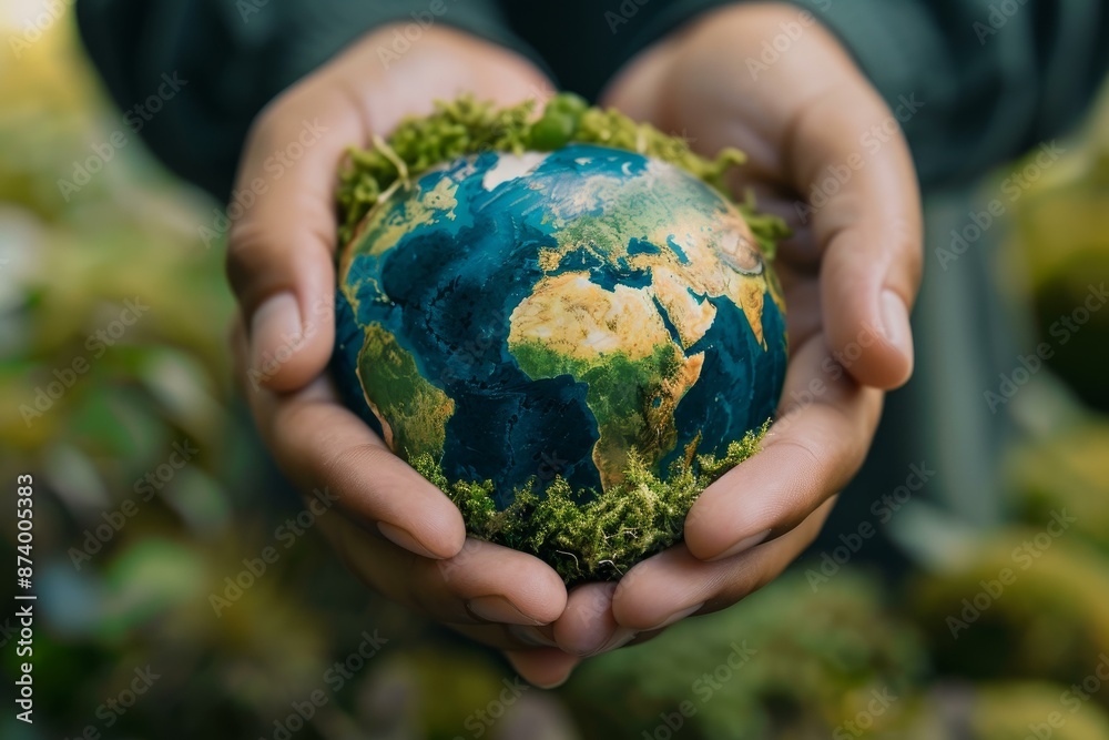 Closeup image of hands cradling a globe, symbolizing environmental care Closeup image of hands cradling a globe, symbolizing environmental care