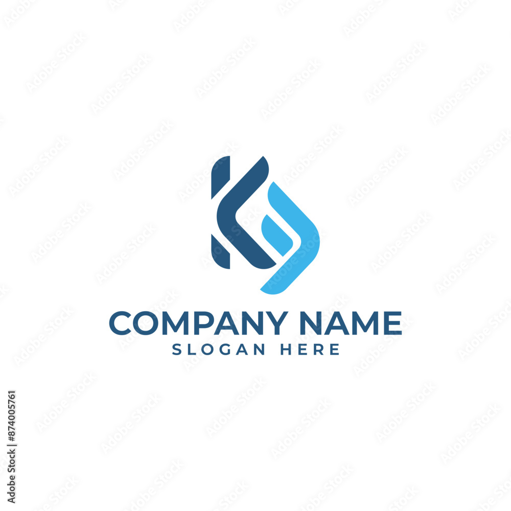 KF initial lettermark with the forward and backward arrow to signify portal in blue and aqua color