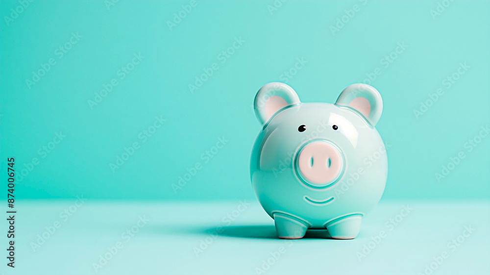 Ceramic piggy bank isolated on pastel blue background. Concept of money saving. Ceramic piggy bank isolated on pastel blue background. Concept of money saving.
