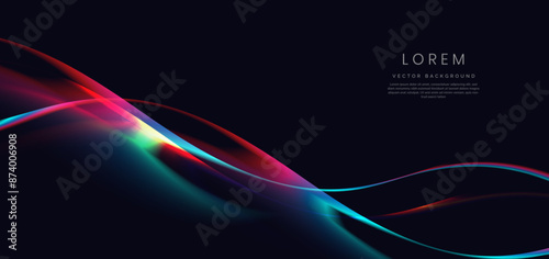 Colorful wave and light on black background. You can use for ad, poster, template, business presentation.